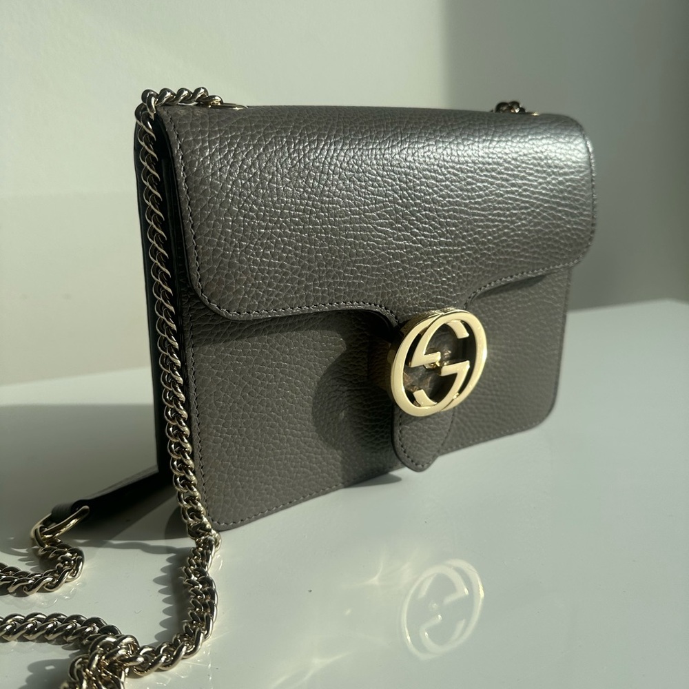 Gucci Dark Gray Leather Crossbody Bag